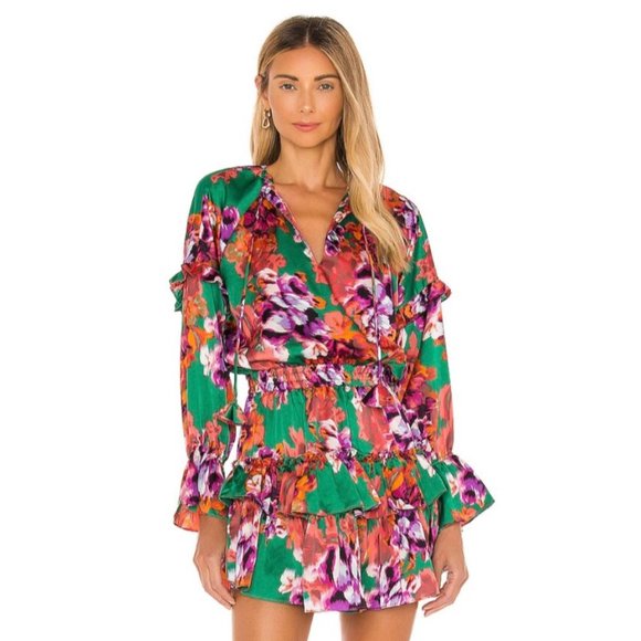 💜MISA Los Angeles💜Amalya ILyana Floral Ruffle Cinched Mini Dress - Picture 1 of 12